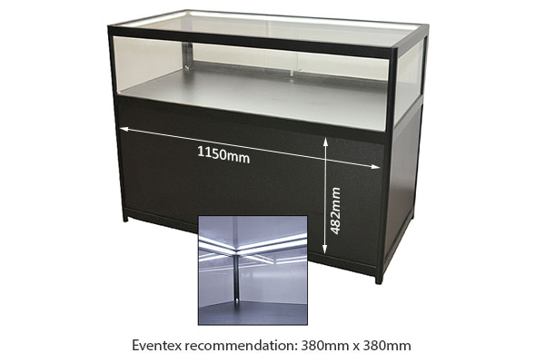 Low Black Jewellery Showcase With Cabinet Hire